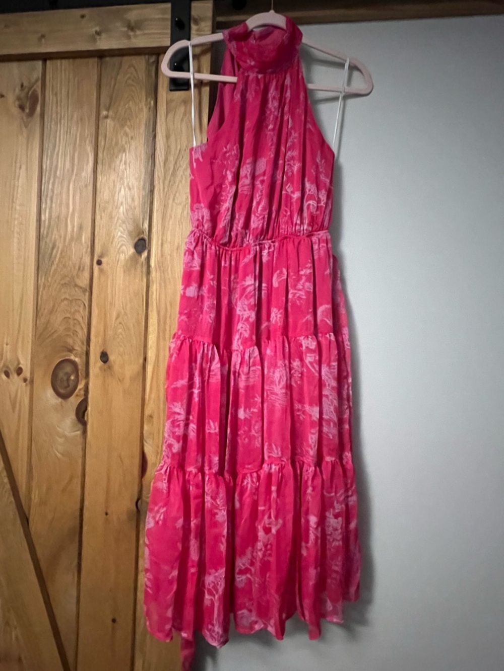 Lulus Bright Pink Halter Tiered Maxi Dress